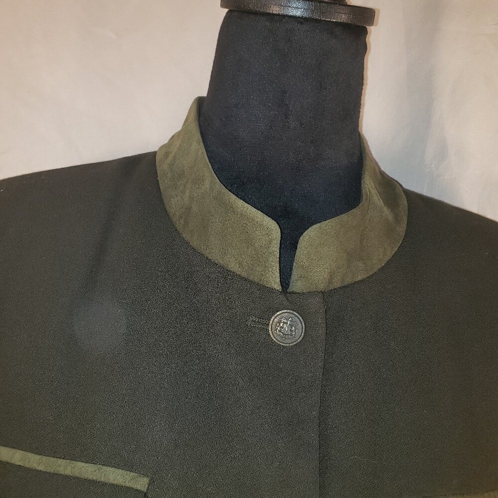 Kasper A.S.L. Military Style Blazer with Moleskin Mandarin Collar in Olive  - 12